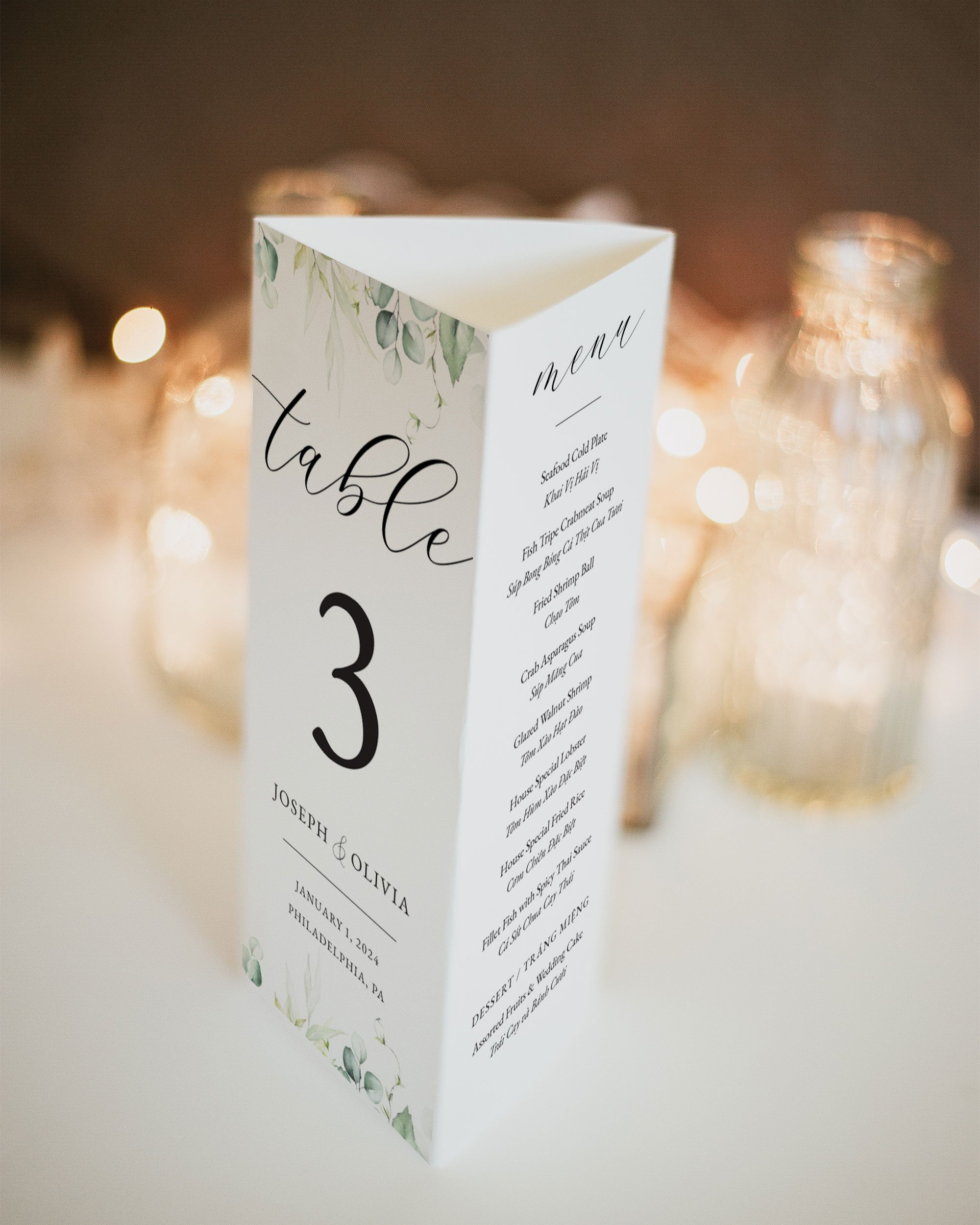 Menu & Table Number Trifold