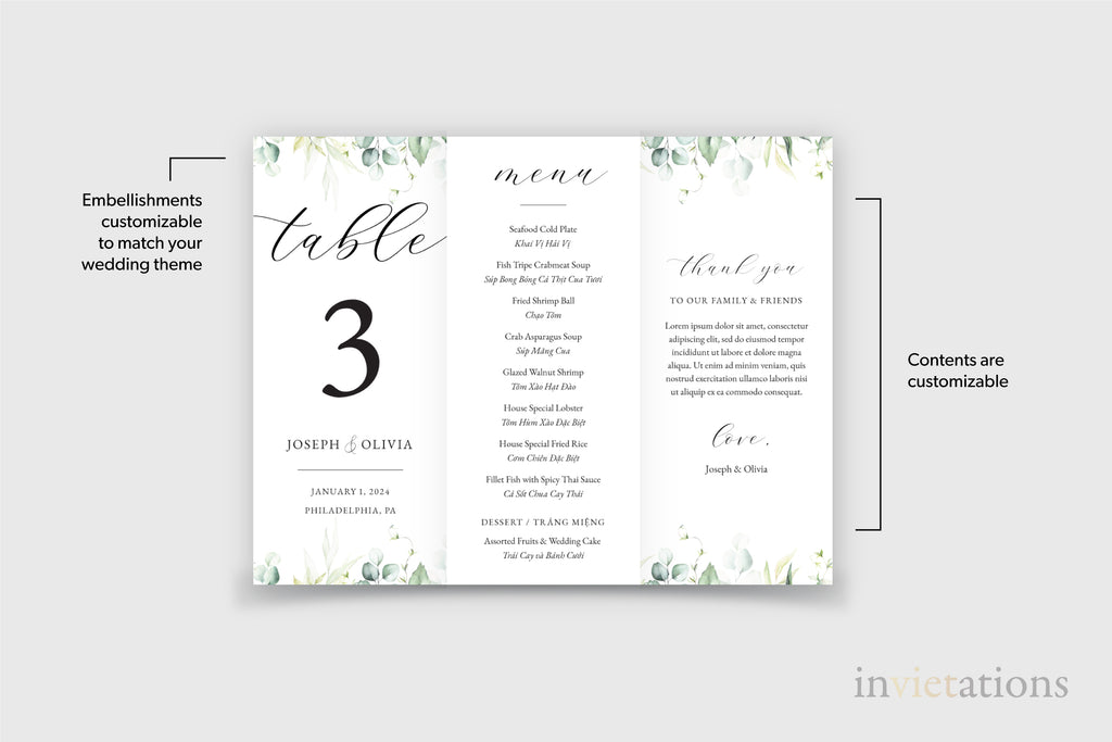 Menu & Table Number Trifold