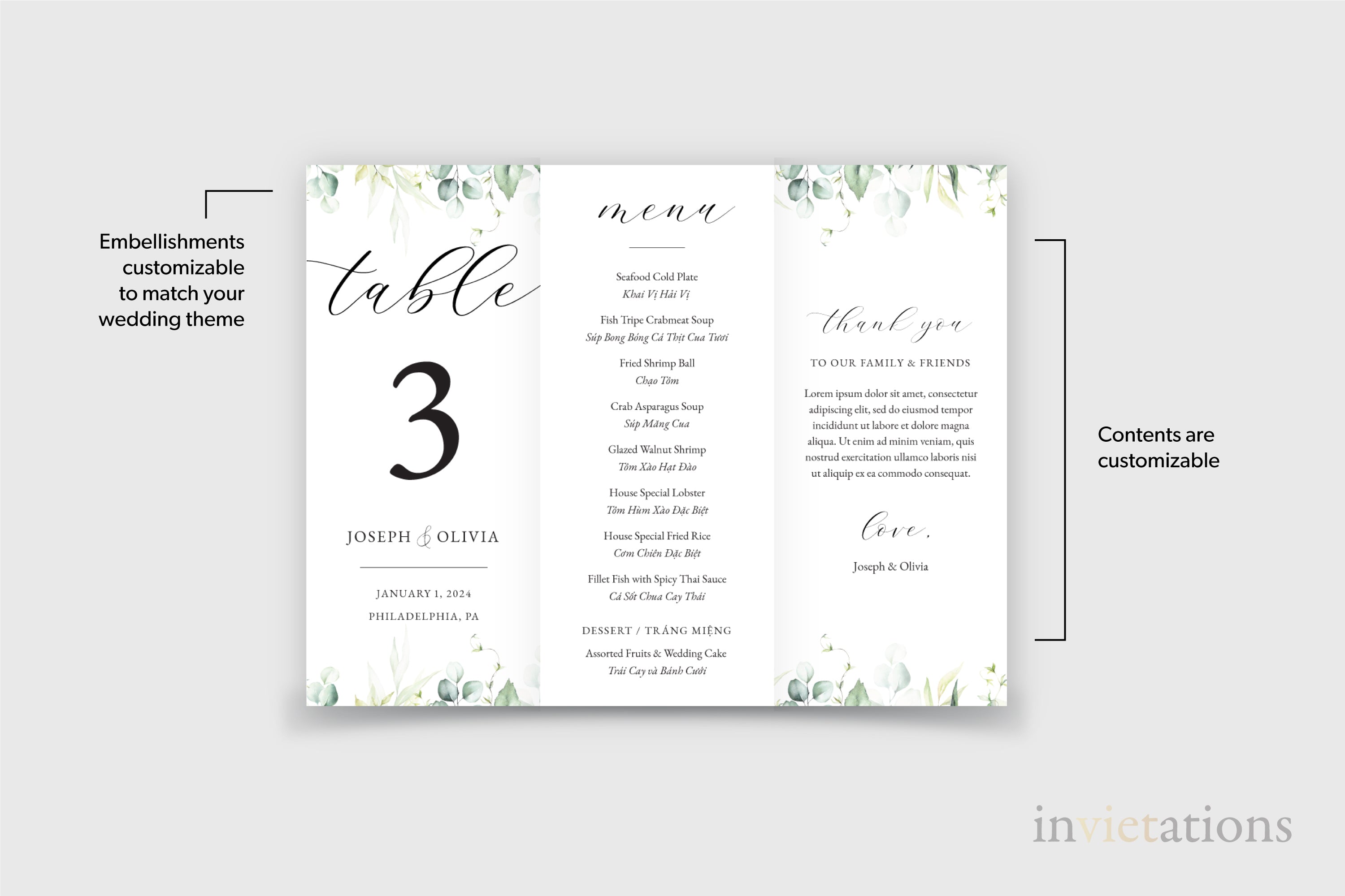 Menu & Table Number Trifold